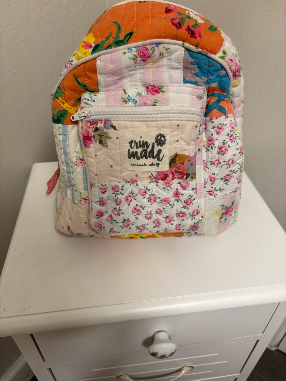 Erin Made Quilted Floral Patchwork Backpack - Pink & Orange